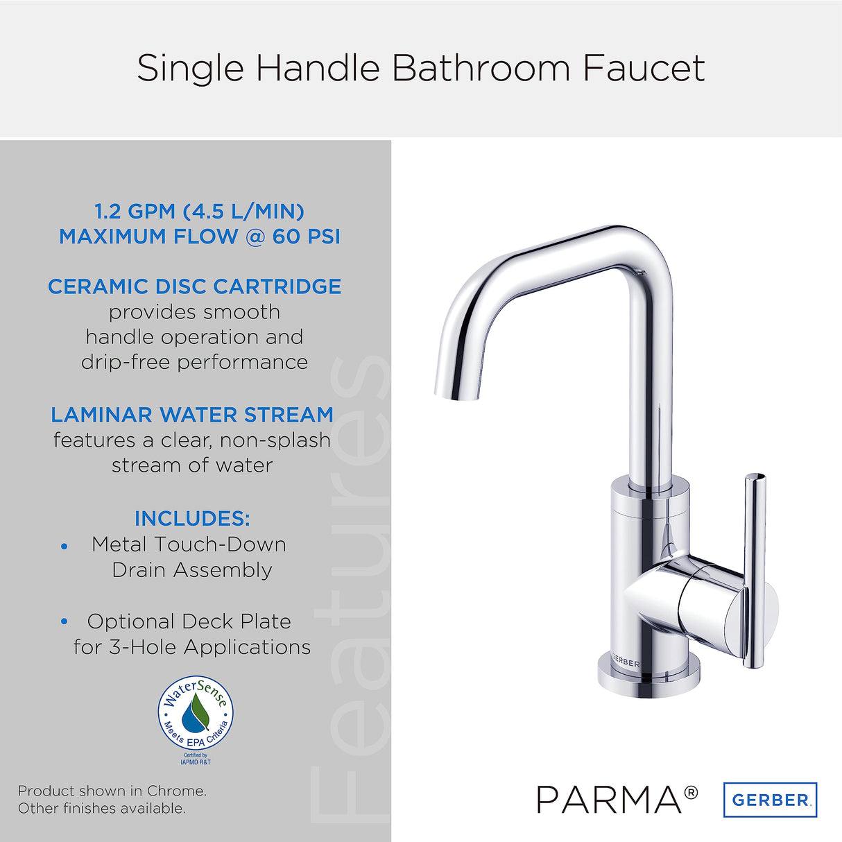 Gerber D230658 Chrome Parma Single Handle Lavatory Faucet