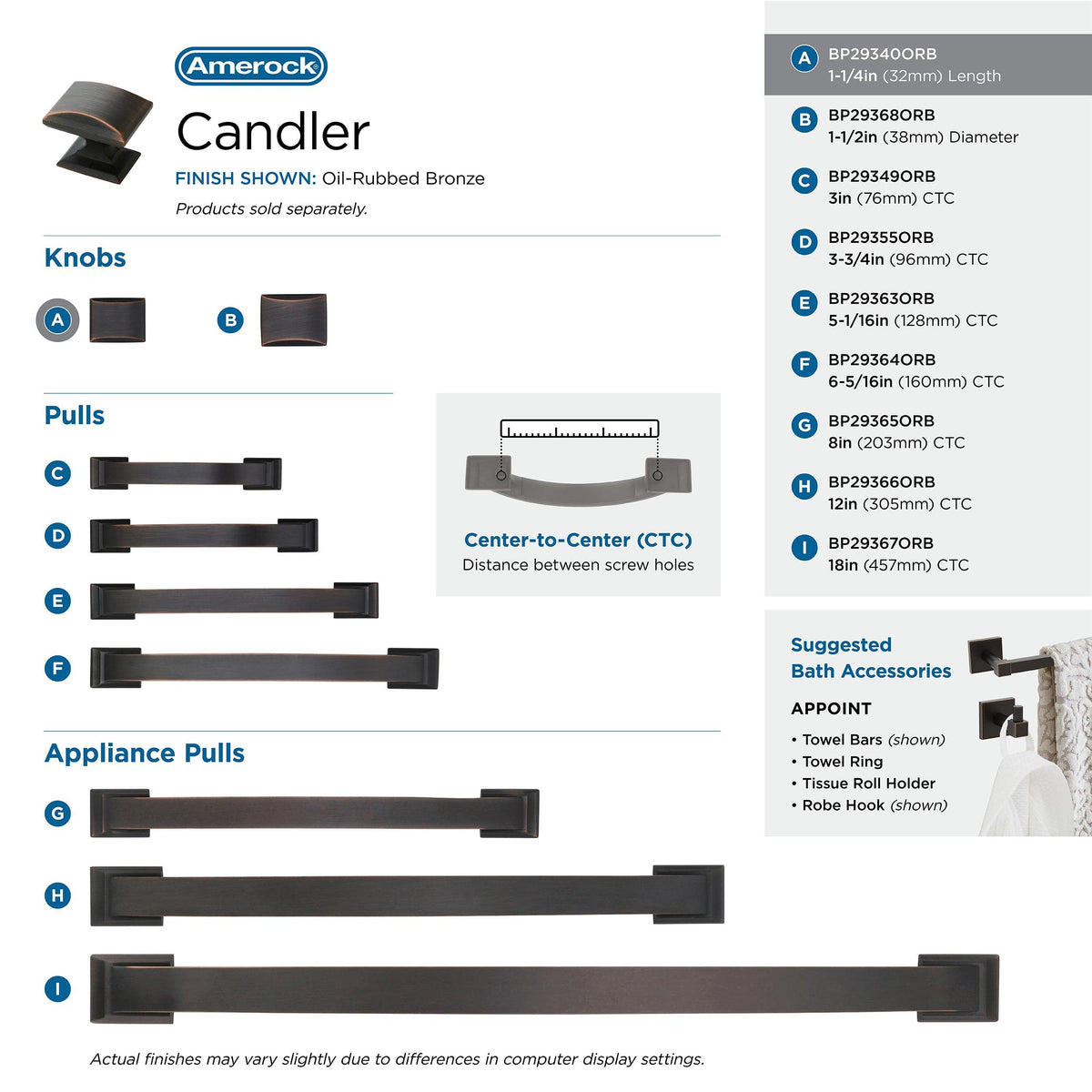 Amerock Cabinet Knob Oil Rubbed Bronze 1-1/4 inch (32 mm) Length Candler 1 Pack Drawer Knob Cabinet Hardware