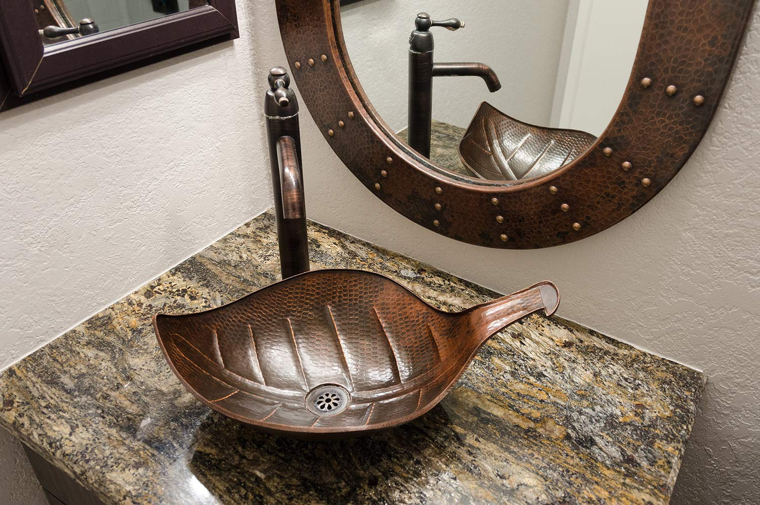 Premier Copper Products PVLFDB 21.25-Inch Leaf Vessel Hammered Copper Sink