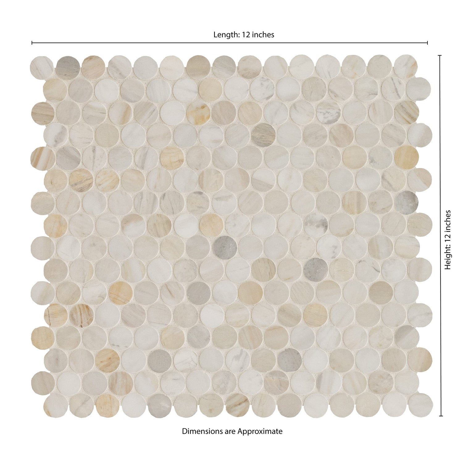 MSI Athena Gold 12 in. x 12 in. (CASE) Pennyround Honed Marble Mesh Mounted Mosaic Tile for Bathroom, Kitchen Backsplash, Accent Wall Tile, and Shower Wall Tile, Sample