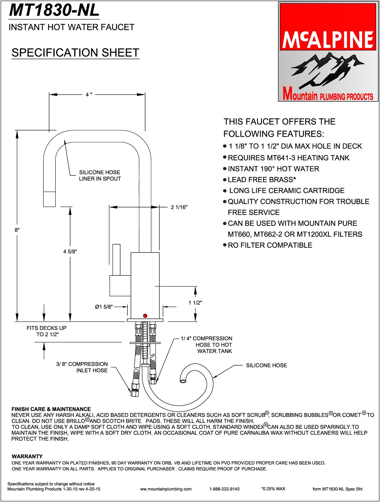Mountain plumbing MT1830-NL/CPB - Francis Anthony 90 Degree Faucet - Hot