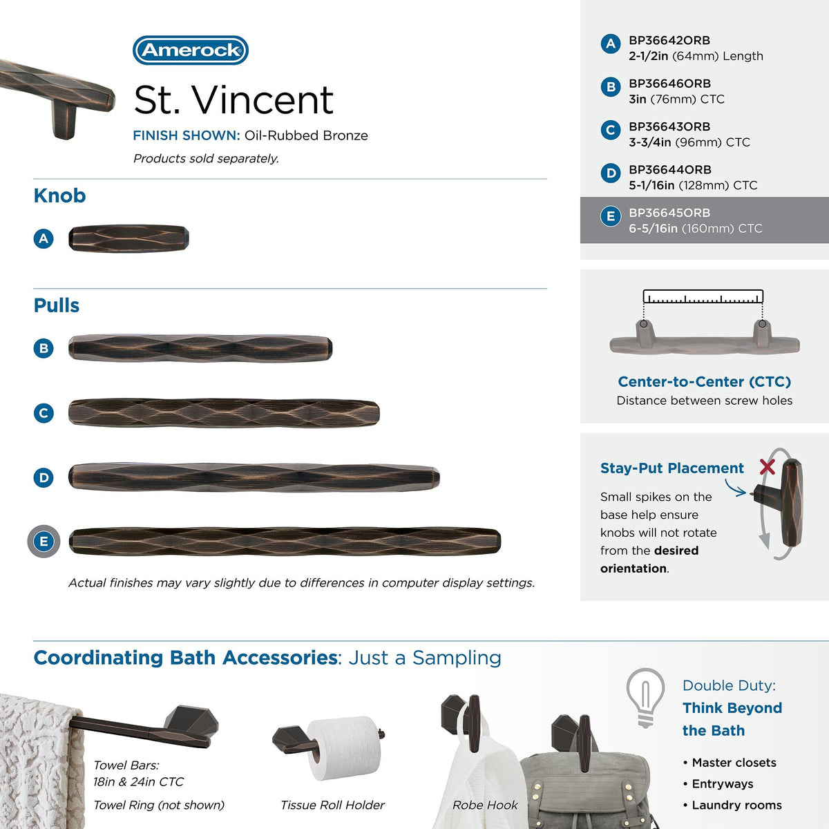 Amerock Cabinet Pull Oil Rubbed Bronze 6-5/16 inch (160 mm) Center to Center St. Vincent 1 Pack Drawer Pull Drawer Handle Cabinet Hardware