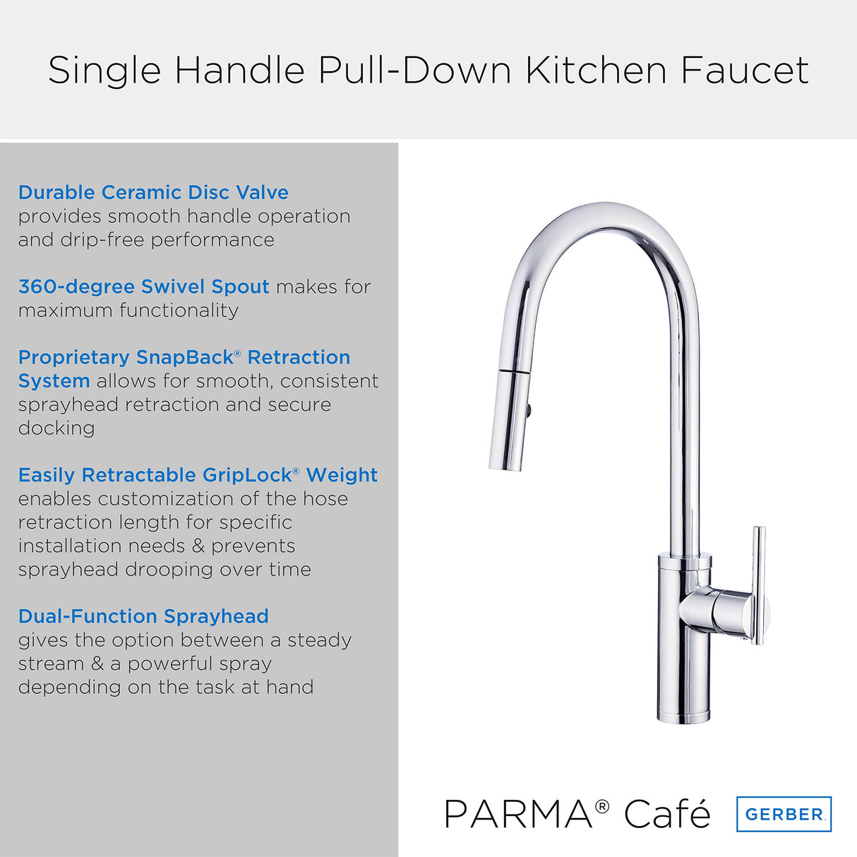 Gerber D454058SS Stainless Steel Parma Cafe Single Handle Pull-down Kitchen Faucet