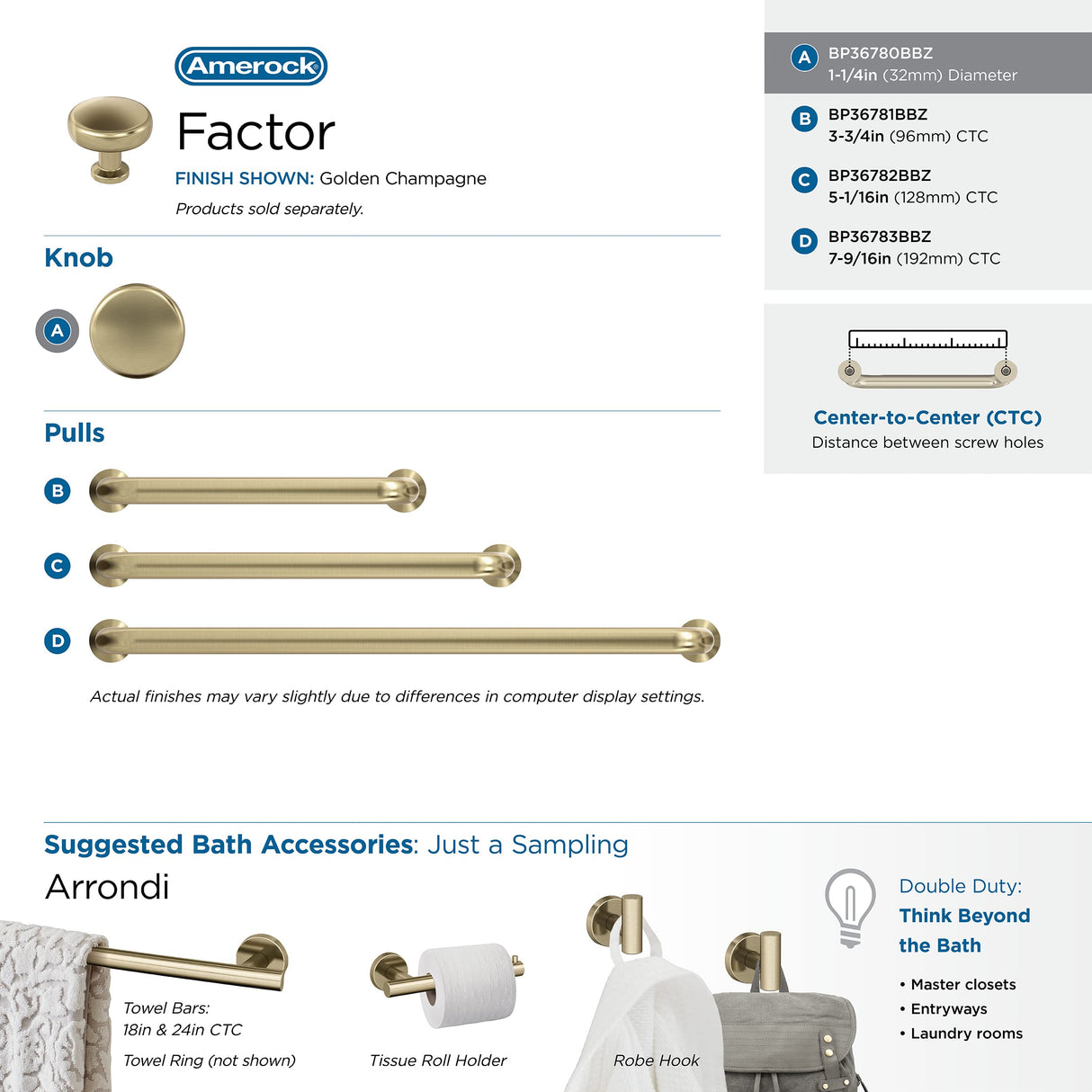 Amerock Cabinet Knob |Golden Champagne 1-1/4 in (32 mm) Diameter Drawer Knob Factor Kitchen and Bath Hardware Furniture Hardware