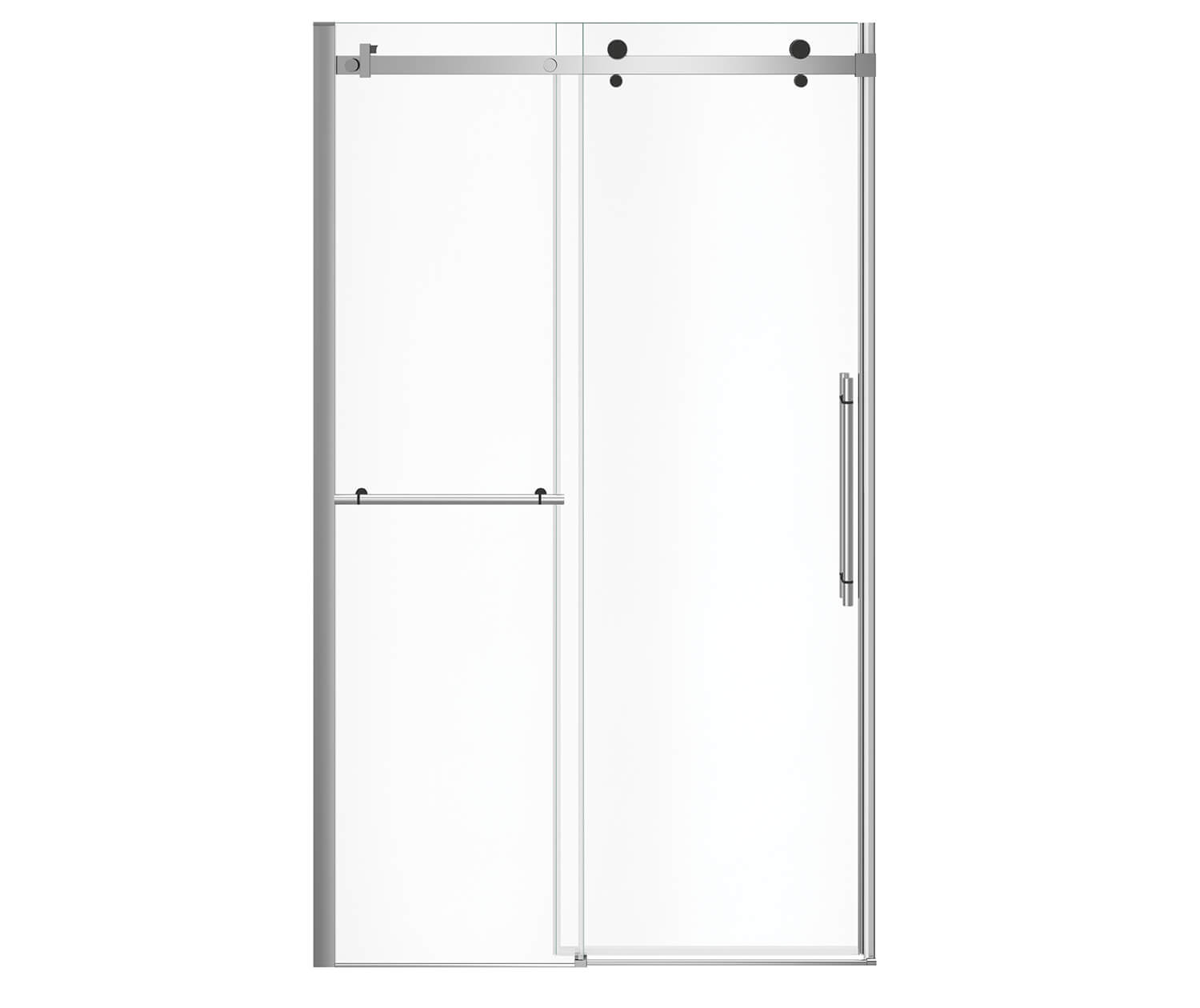 MAAX 138465-900-350-000 Vela 44 ½-47 x 78 ¾ in. 8mm Sliding Shower Door with Towel Bar for Alcove Installation with Clear glass in Chrome and Matte Black