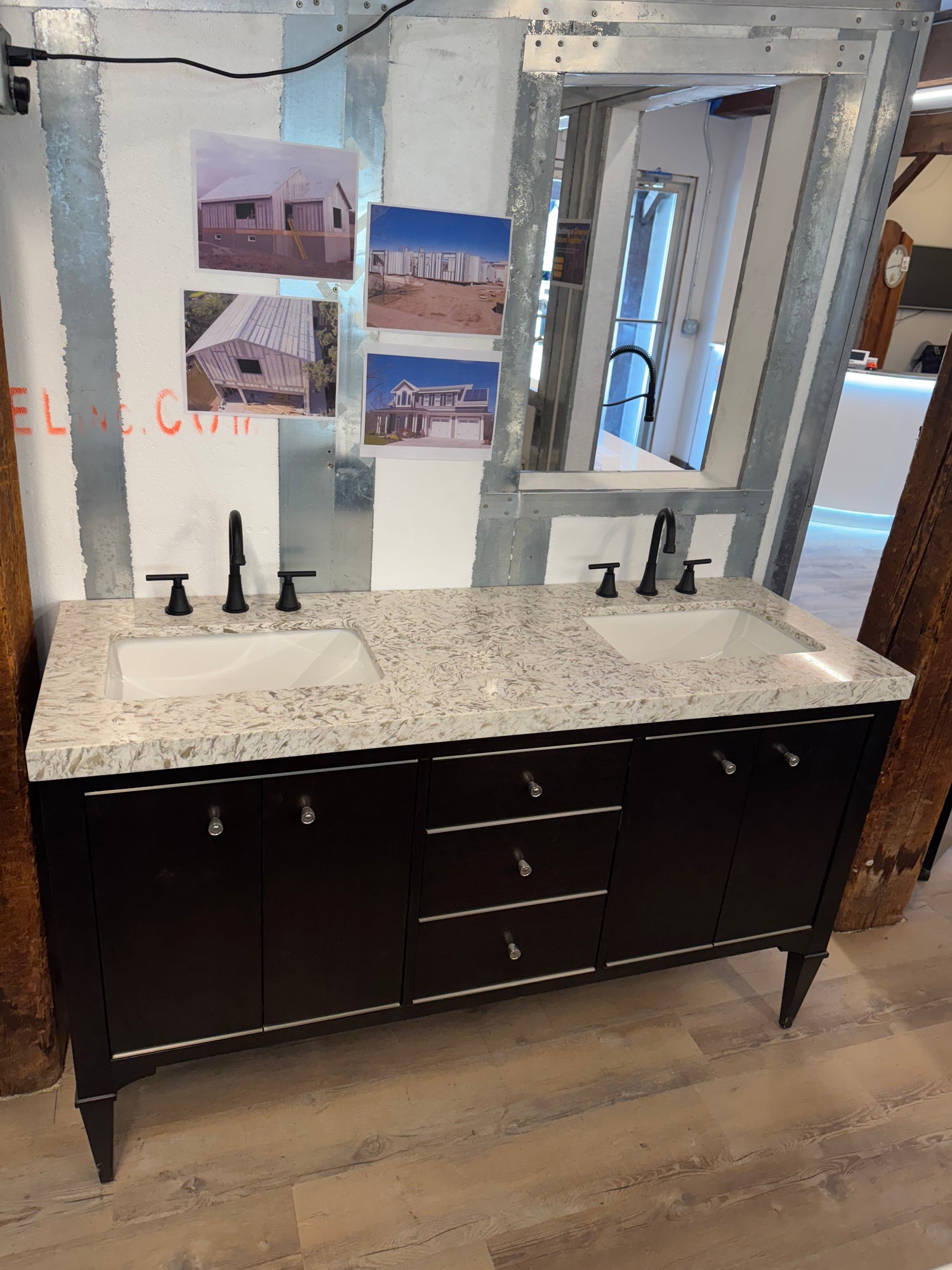 60" Double Bowl Black Vanity Set with Quartz Top with Cermic Sink, and Black Widespread Faucets