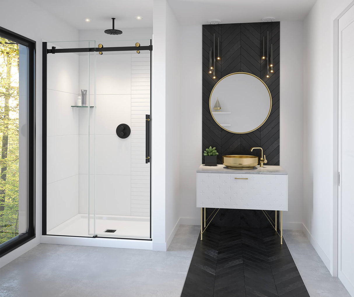 MAAX 138460-900-380-000 Vela 44 ½-47 x 78 ¾ in. 8mm Sliding Shower Door for Alcove Installation with Clear glass in Matte Black and Brushed Gold