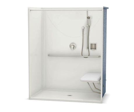 Aker OPS-6036-RS AcrylX Alcove Center Drain One-Piece Shower in White - Massachusetts Compliant