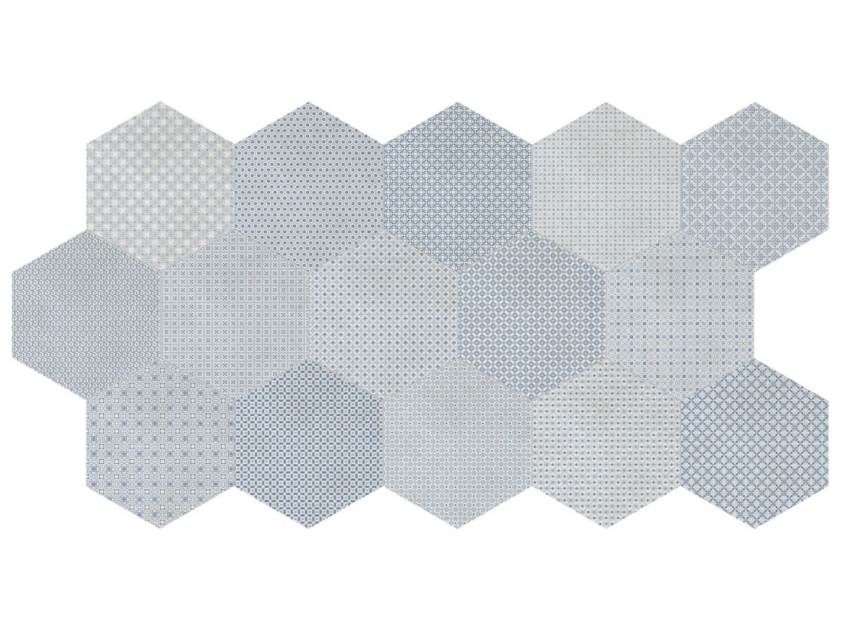 Anatolia Tile 8 In Hex Tapestri Denim 4500-0986-0 Blend Denim Blend Hexagon 8.5x8.5 - premium natural stone mosaic tile from Anatolia Tile, available at PoshHaus showroom in Keene, NH