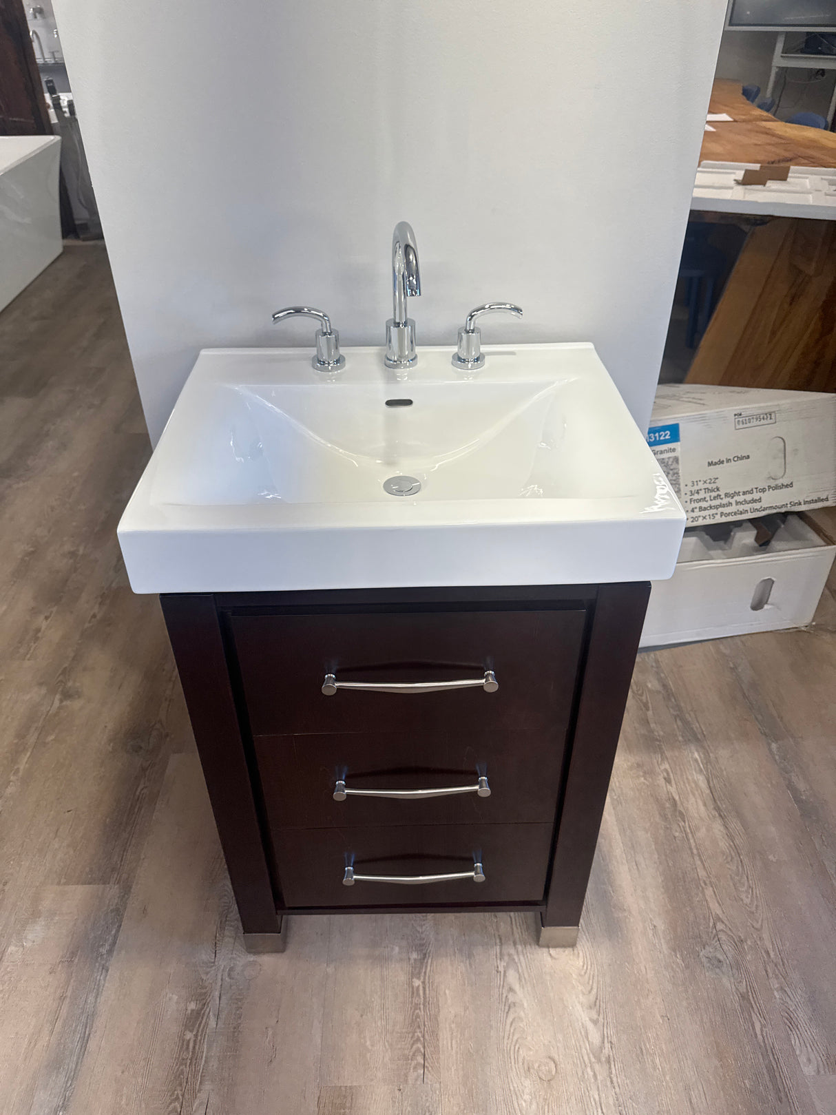 24" Espresso Vanity Set with Ceramic Sink, and Widespred Caesar 8 Inch Bathroom Faucet