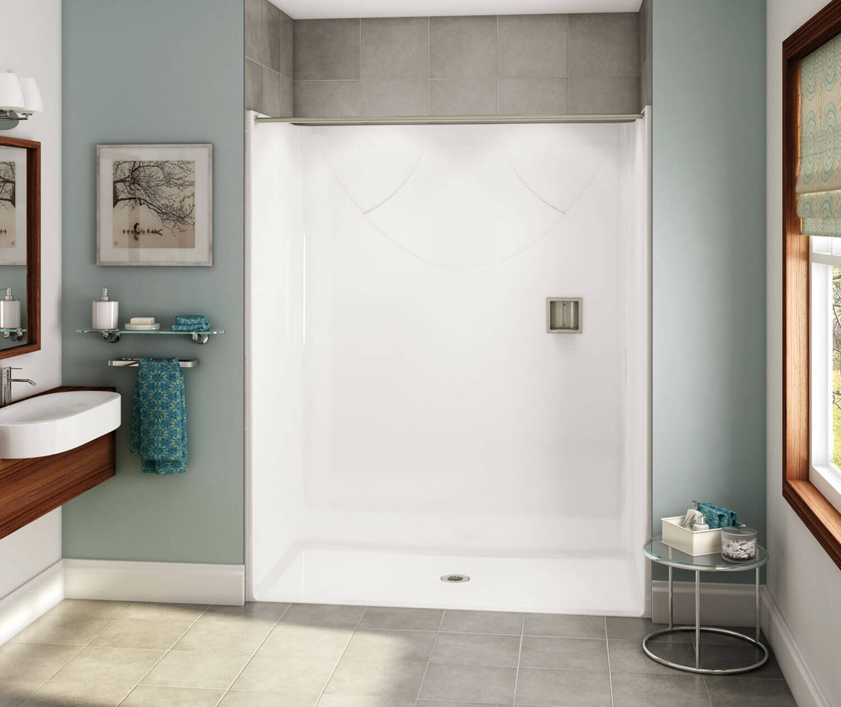 MAAX 106071-000-002-111 OPS-6030-RS - Base Model AcrylX Alcove Center Drain One-Piece Shower in White