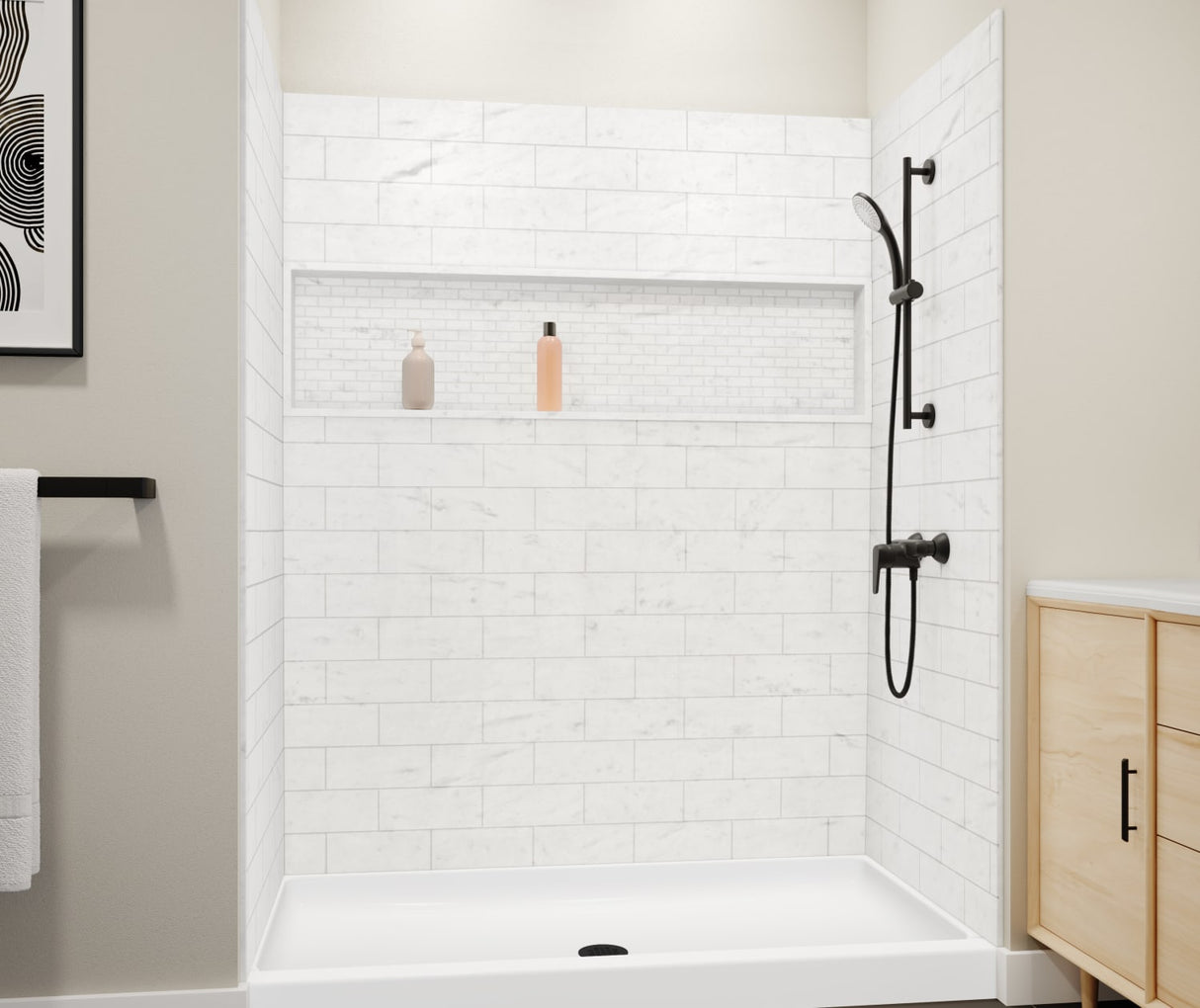 Swanstone NexTile 6032 Direct-to-Stud Four-Piece Alcove Shower Wall Kit in Carrara SE6032S.221