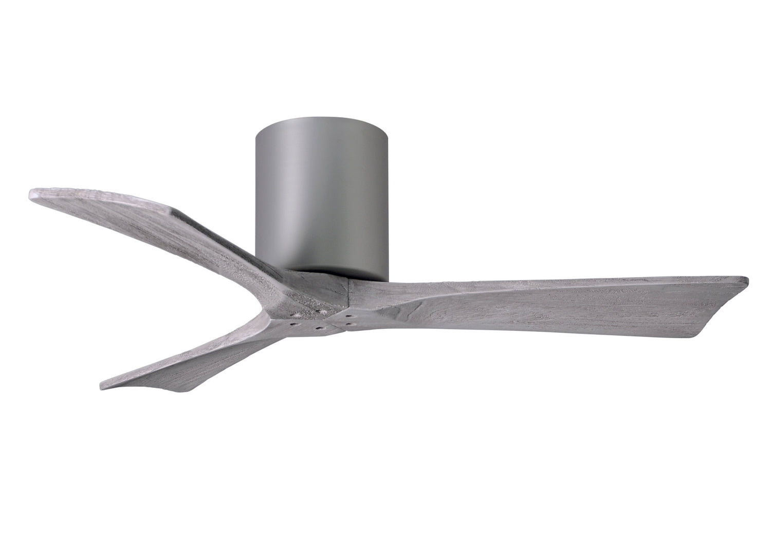 Matthews Fan IR3H-BN-BW-42 Irene-3H three-blade flush mount paddle fan in Brushed Nickel finish with 42” solid barn wood tone blades.