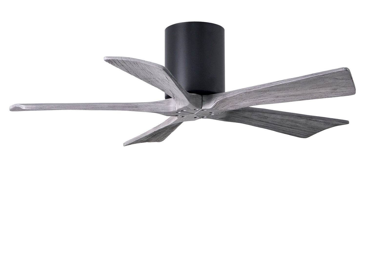 Matthews Fan IR5H-BK-BW-42 Irene-5H five-blade flush mount paddle fan in Matte Black finish with 42” solid barn wood tone blades.