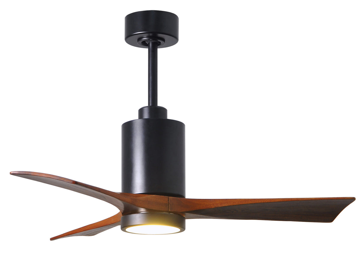 Matthews Fan PA3-BK-WA-42 Patricia-3 three-blade ceiling fan in Matte Black finish with 42” solid walnut tone blades and dimmable LED light kit 