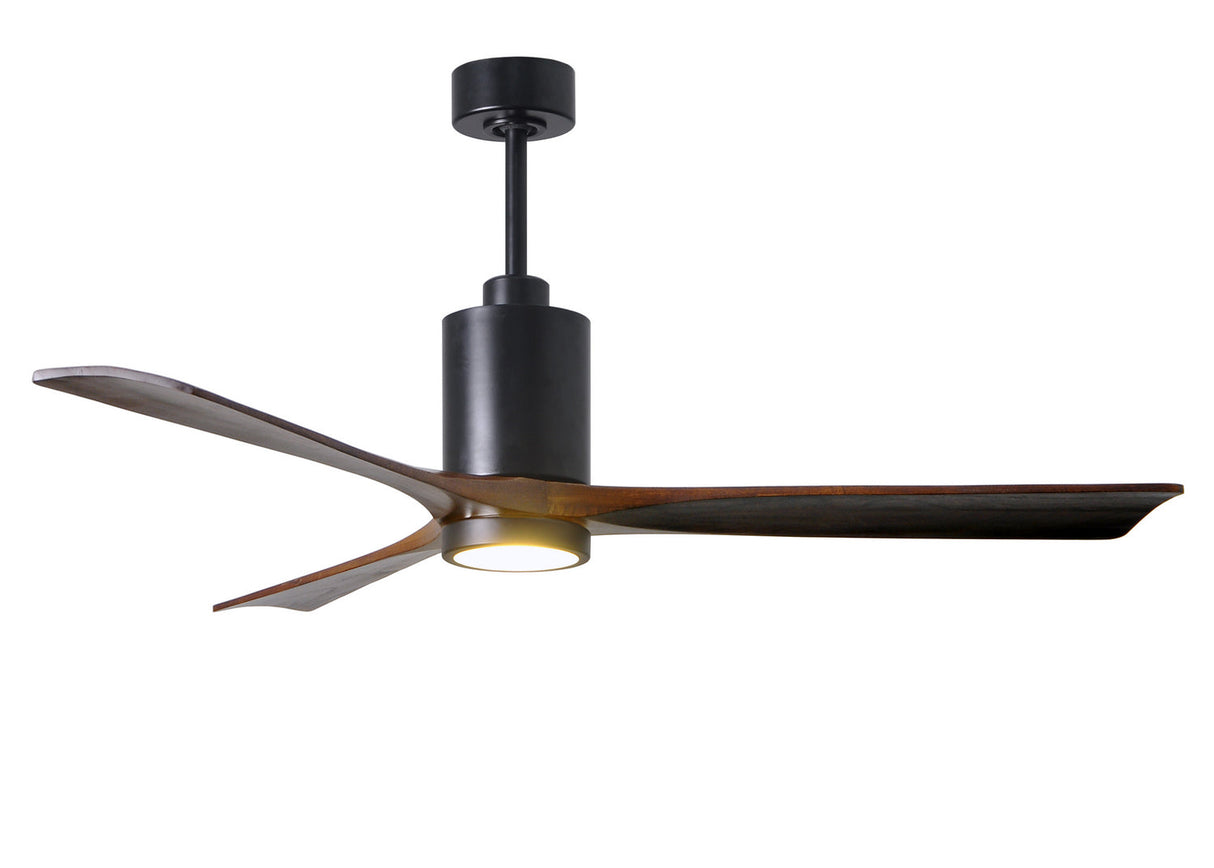 Matthews Fan PA3-BK-WA-60 Patricia-3 three-blade ceiling fan in Matte Black finish with 60” solid walnut tone blades and dimmable LED light kit