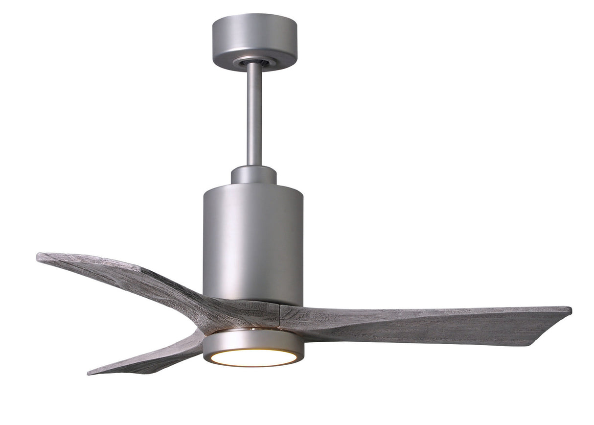 Matthews Fan PA3-BN-BW-42 Patricia-3 three-blade ceiling fan in Brushed Nickel finish with 42” solid barn wood tone blades and dimmable LED light kit 