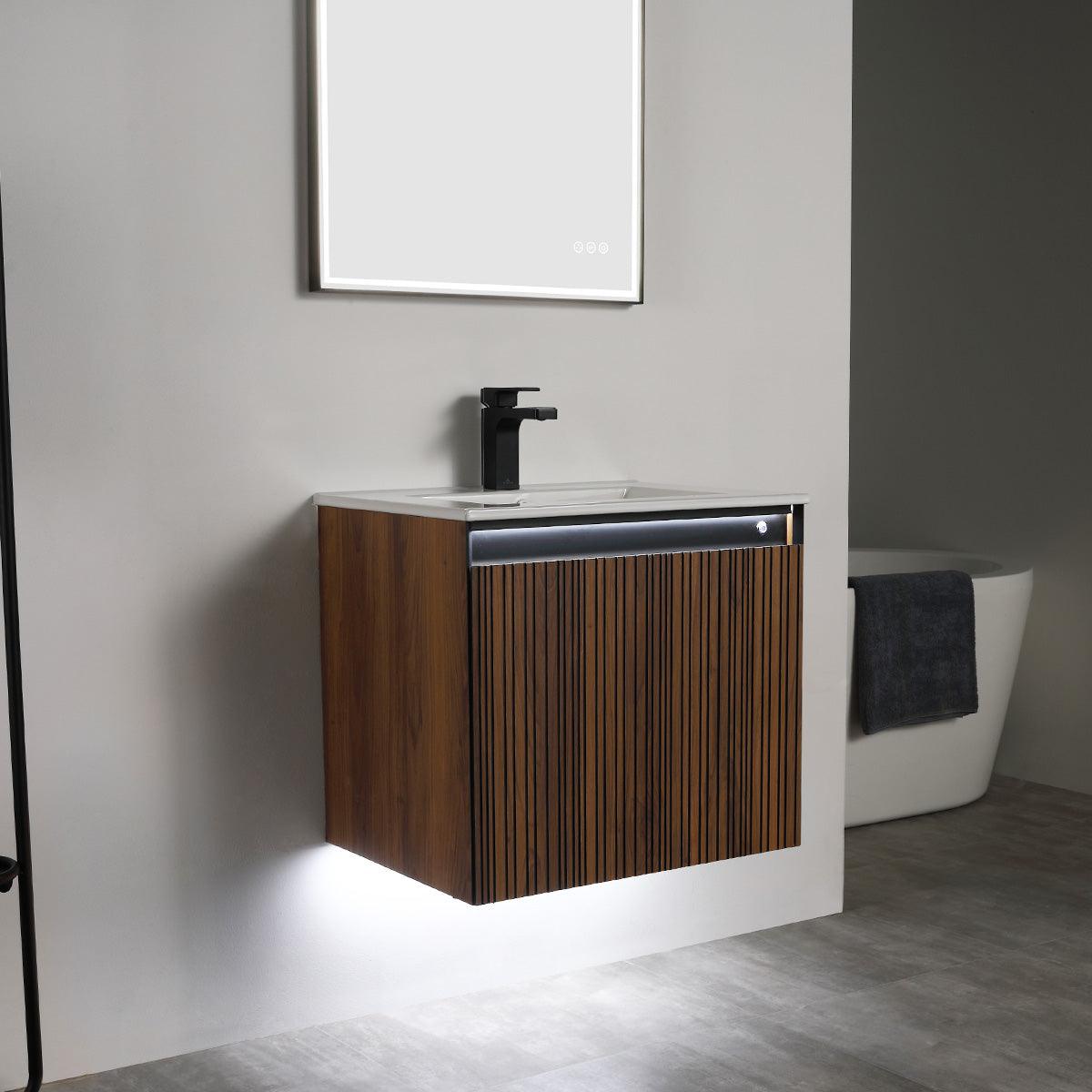 Blossom Lille 24" Brown Walnut Vanity with LED Lights & Soft-Close Drawers