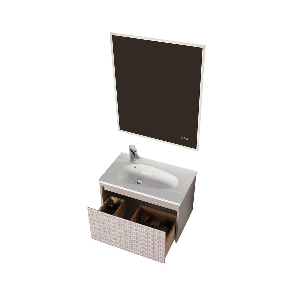 Blossom Thun 30″ Vanity with Droplet-Shaped Basin - LED Illuminated & 3D Diamond Pattern Design