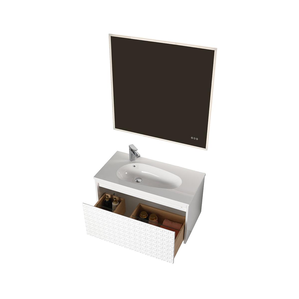 Blossom Thun 36″ Vanity with Droplet-Shaped Basin - LED Illuminated & 3D Diamond Pattern Design