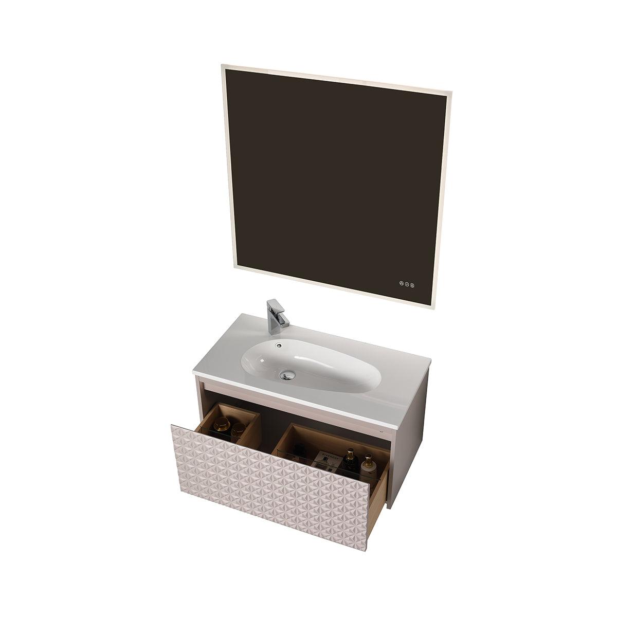 Blossom Thun 36″ Vanity with Droplet-Shaped Basin - LED Illuminated & 3D Diamond Pattern Design