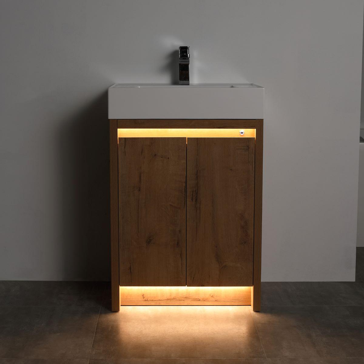 Blossom Capri 24″ Vanity with Dual LED Illumination - Glossy White & Classic Oak