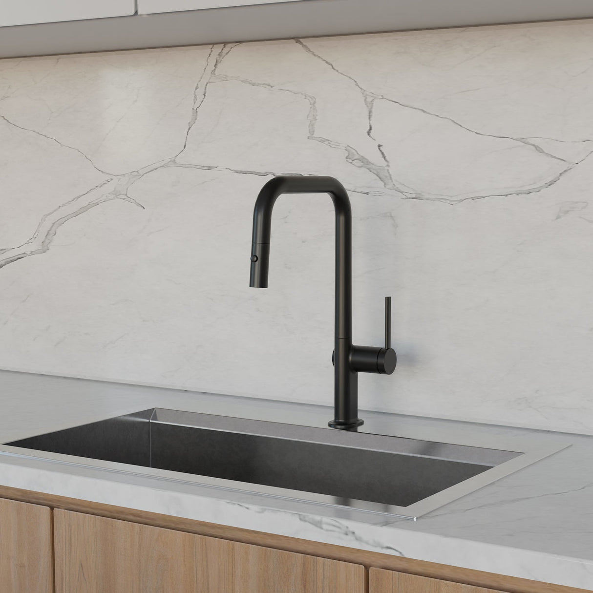 DAX Brass Single Handle Pull Out Kitchen Faucet, Matte Black DAX-8020007-BL