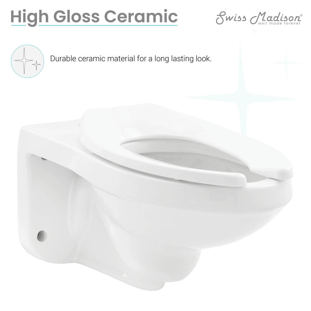 Sirene Wall-Hung Commercial Elongated Top Flush Spud Flushometer Toilet Bowl