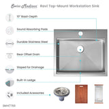 Ravi Single Basin 25 x 22 Topmount Kitchen Workstation Sink