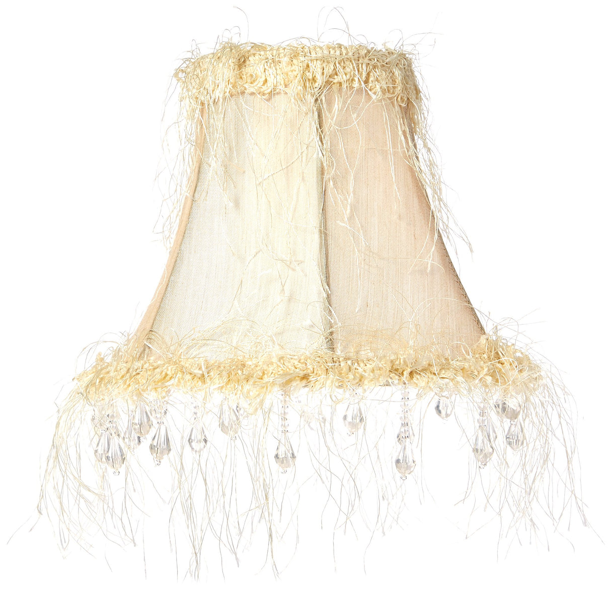 Livex Lighting S106 Bell Clip Chandelier Shade with Corn Silk Fringe and Beads, 6" x 5", Off White Silk