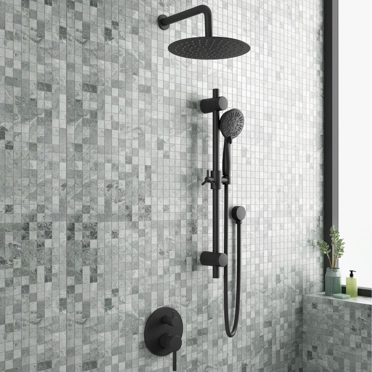 PULSE ShowerSpas 3006-MB-1.8GPM Matte Black Combo Shower System, 1.8 GPM