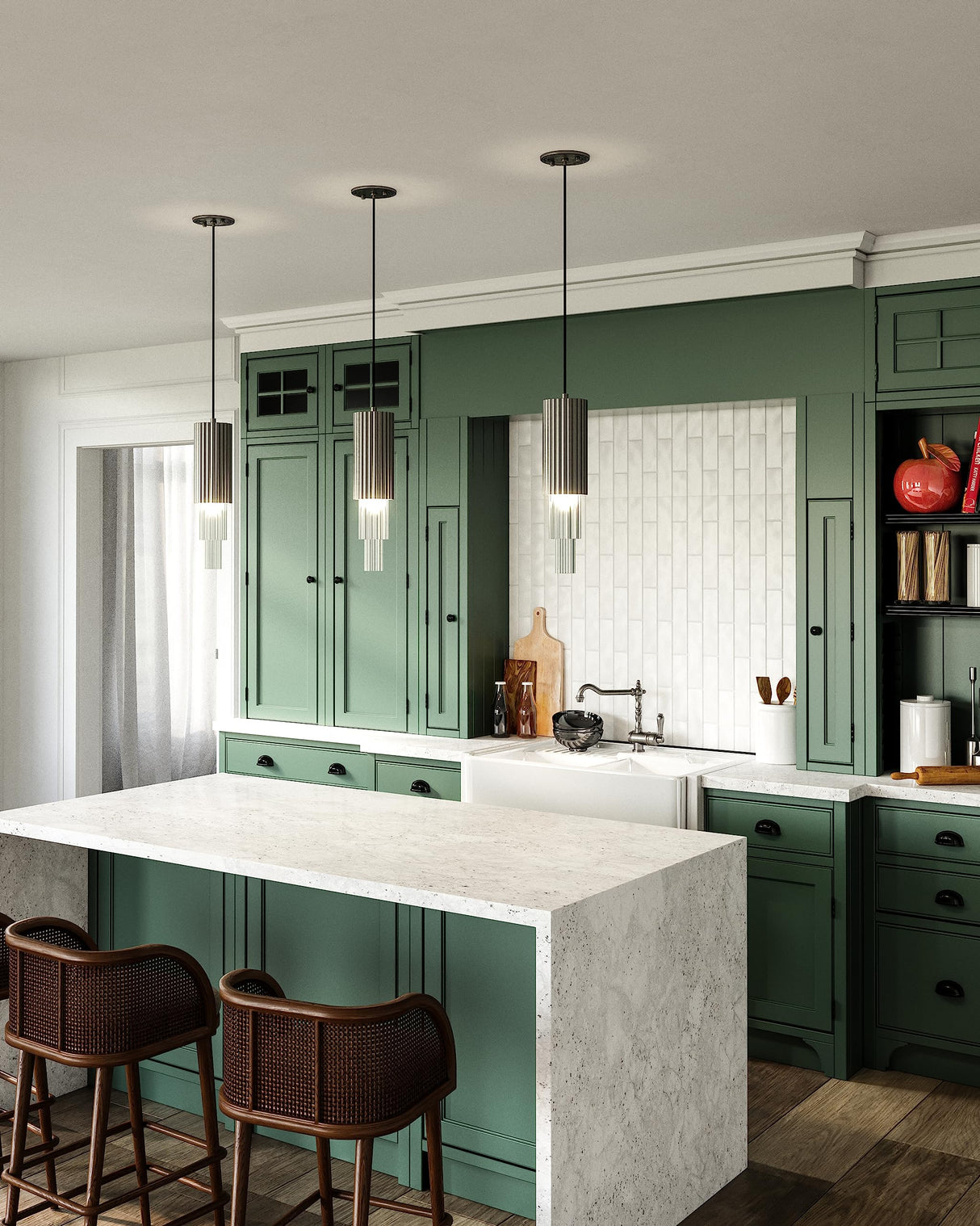 Alora PD502204BNCR BORDEAUX 4" PD BRUSHED NICKEL CLEAR RIBBED GLASS CORD 72 LED 3000K 90CRI 10W