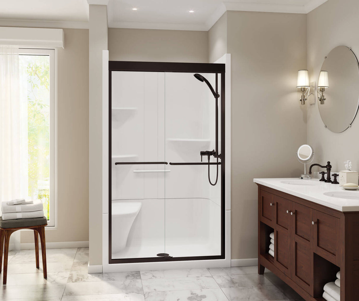 MAAX 105919-SR-000-001 Camelia SH-4834 Acrylic Alcove Center Drain Two-Piece Shower in White