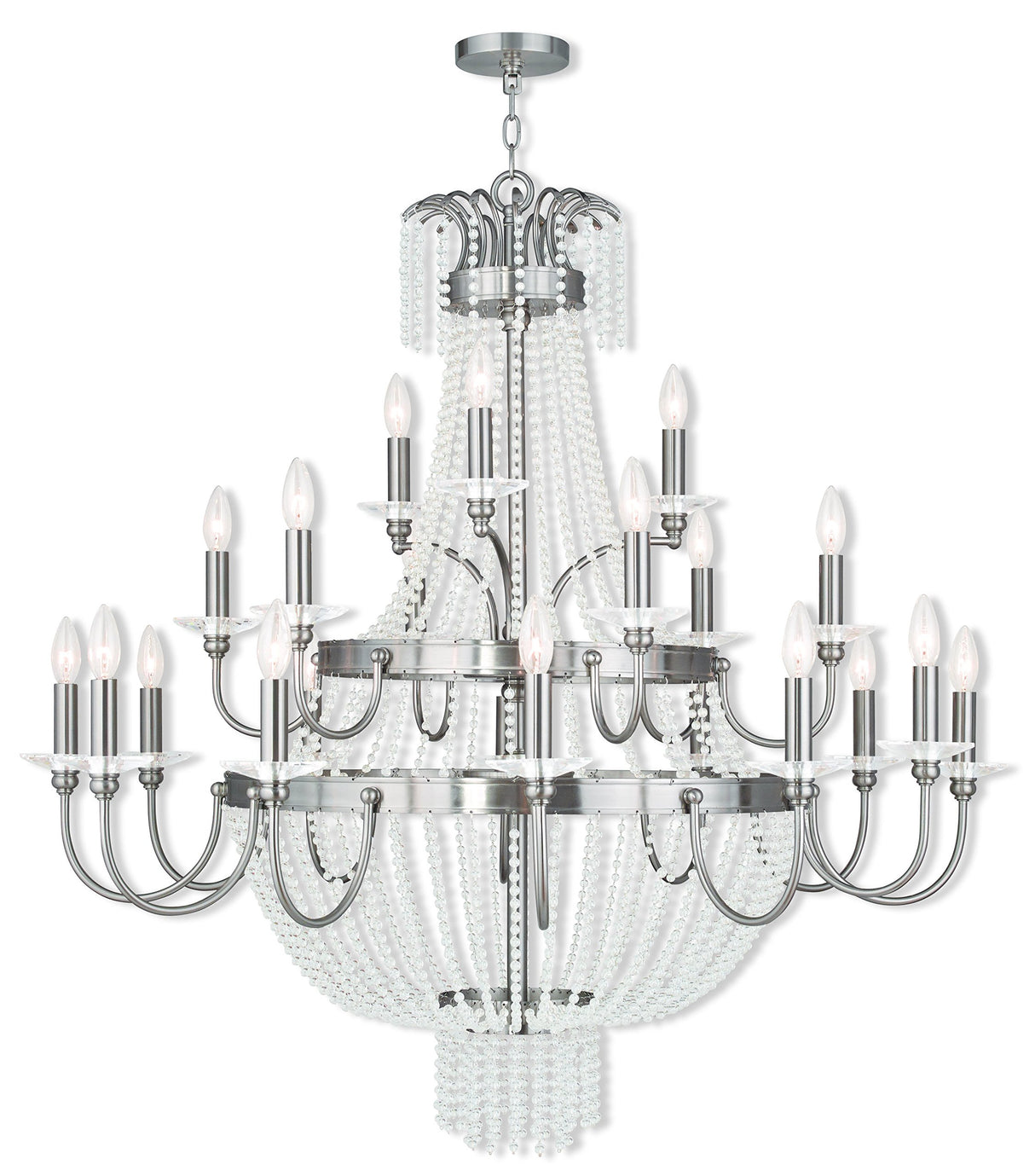 Livex Lighting 51877-91 Crystal 21 Light Foyer Chandelier from Valentina Collection in Pwt, Nckl, B/S, Slvr. Finish, Brushed Nickel