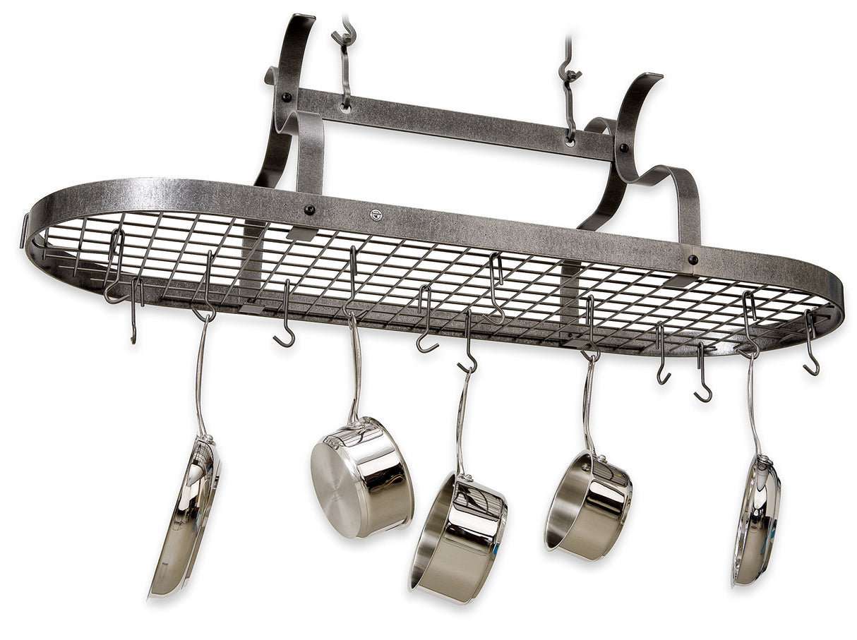 Enclume PR33WG HS Scroll Arm Oval Ceiling Pot Rack w/ 24 Hooks HS