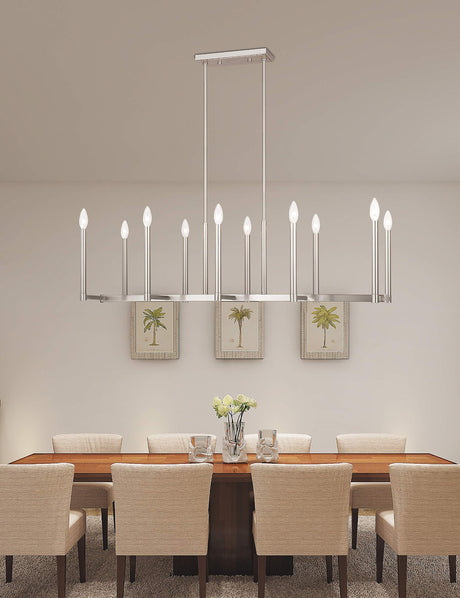 Livex Lighting 40259-91 Contemporary Modern Ten Light Linear Chandelier from Alpine Collection in Pwt, Nckl, B/S, Slvr. Finish, 42.50 inches, 18.50x42.50x16.00, Brushed Nickel