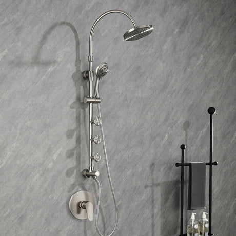 PULSE ShowerSpas 7001-BN Riviera Shower System with 8" Rain Showerhead, 3 Body Sprays, 5-Function Hand Shower, Brushed Nickel Finish