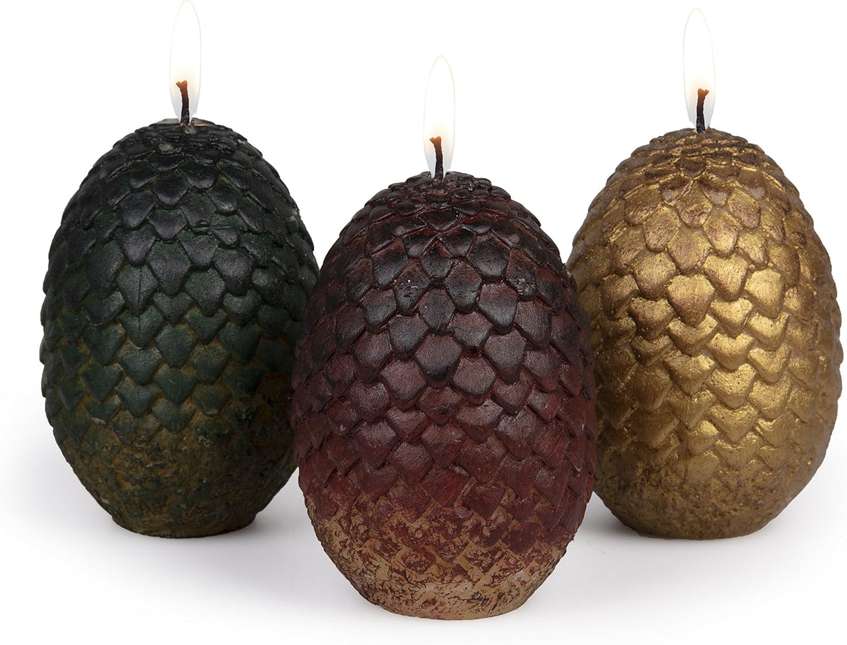 Game of Thrones Dragon Egg Replica Candles Set of 3, Unscented - Officially Licensed - Gift for GoT & House of The Dragon Fans, Men, Women, Adults - 2.5" Each