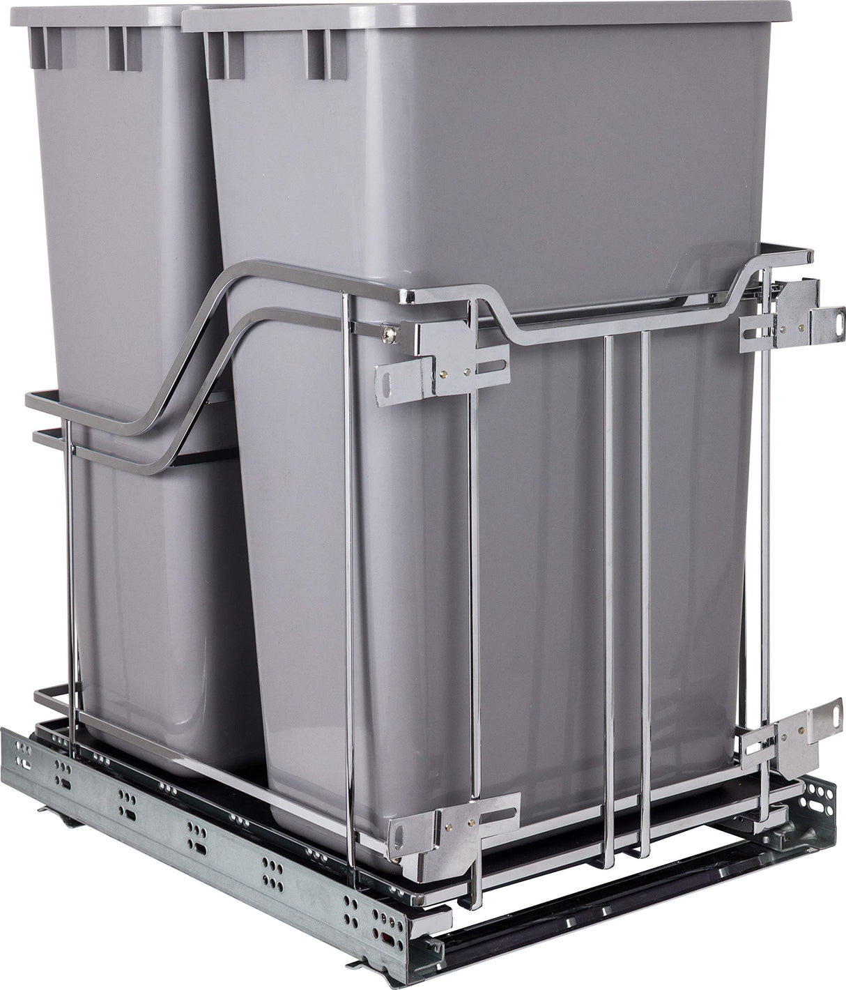 Hardware Resources SWS-MBMD50GPC Double 50 Quart Polished Chrome STORAGE WITH STYLE® Metal Soft-close Trashcan Pullout