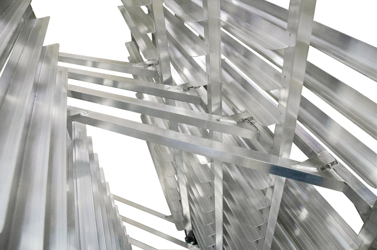 John Boos ABPR-1820-ZN Aluminum Front Load Nesting Mobile Pan Rack with 5" Casters, 20 Capacity, 26" Length x 20-1/2" Width 69" Height