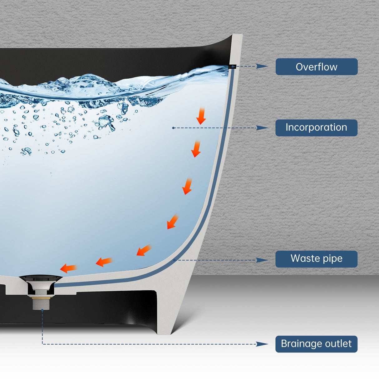 New England Home Goods Annapurna 67" Freestanding Tub in Black - Stone Resin Solid Surface