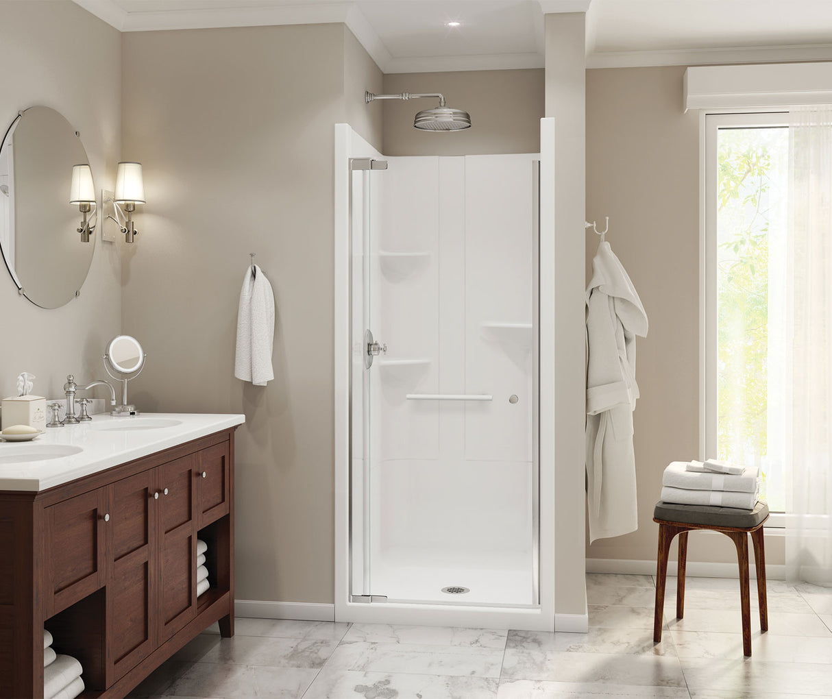 MAAX 105917-000-001 Camelia SH-3636 Acrylic Alcove Center Drain One-Piece Shower in White - No Seat