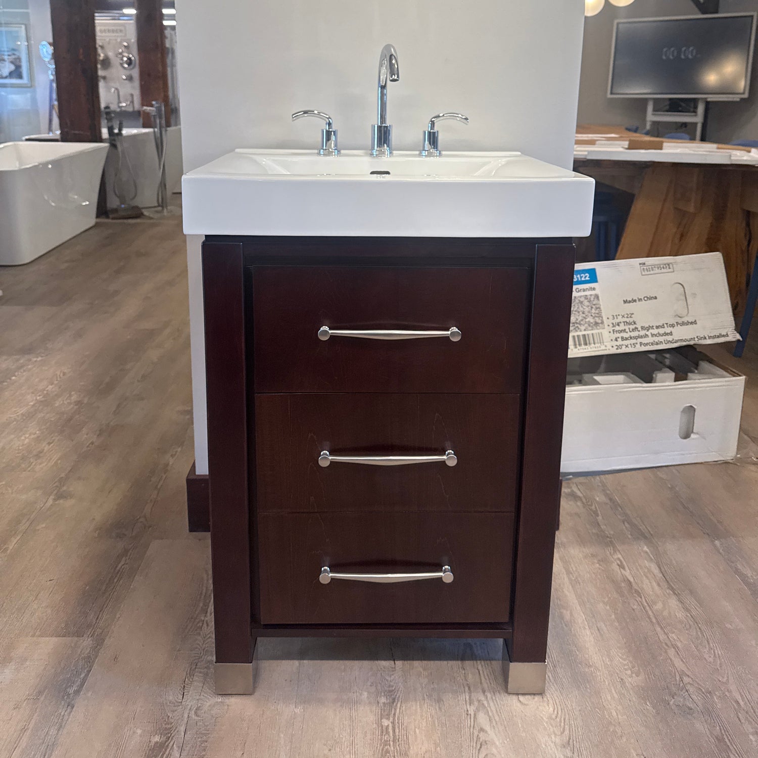24" Espresso Vanity Set with Ceramic Sink, and Widespred Caesar 8 Inch Bathroom Faucet