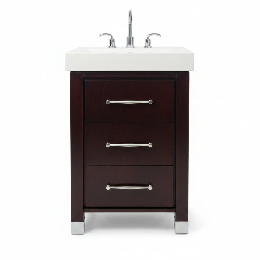 24" Espresso Vanity Set with Ceramic Sink, and Widespred Caesar 8 Inch Bathroom Faucet