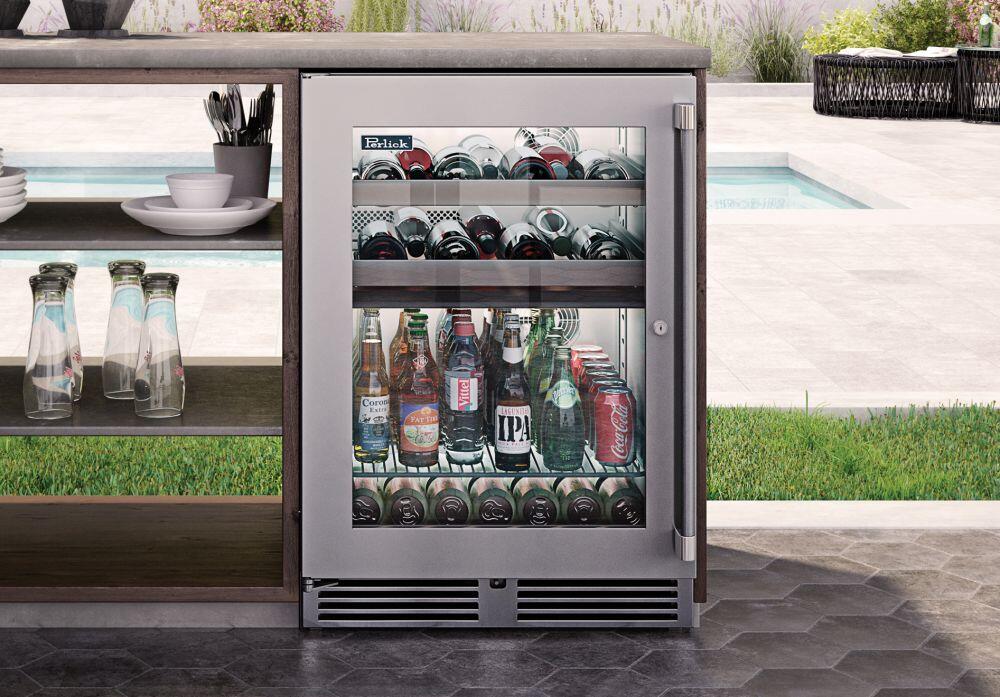 Perlick 24" Signature Series Outdoor Built-In Glass Door Beverage Center with 5.2 cu. ft. Capacity in Stainless Steel (HP24BM-4-3)