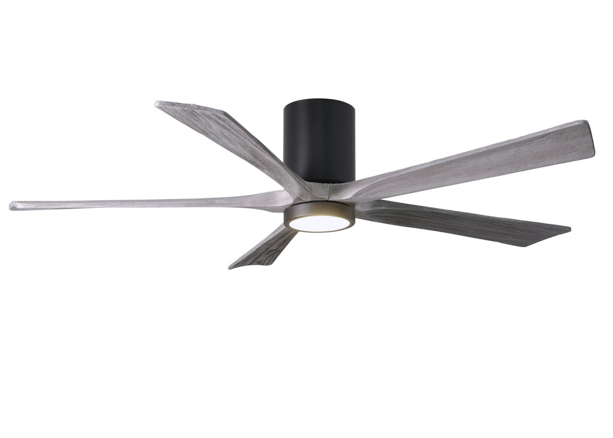 Matthews Fan IR5HLK-BK-BW-60 IR5HLK five-blade flush mount paddle fan in Matte Black finish with 60” solid barn wood tone blades and integrated LED light kit.