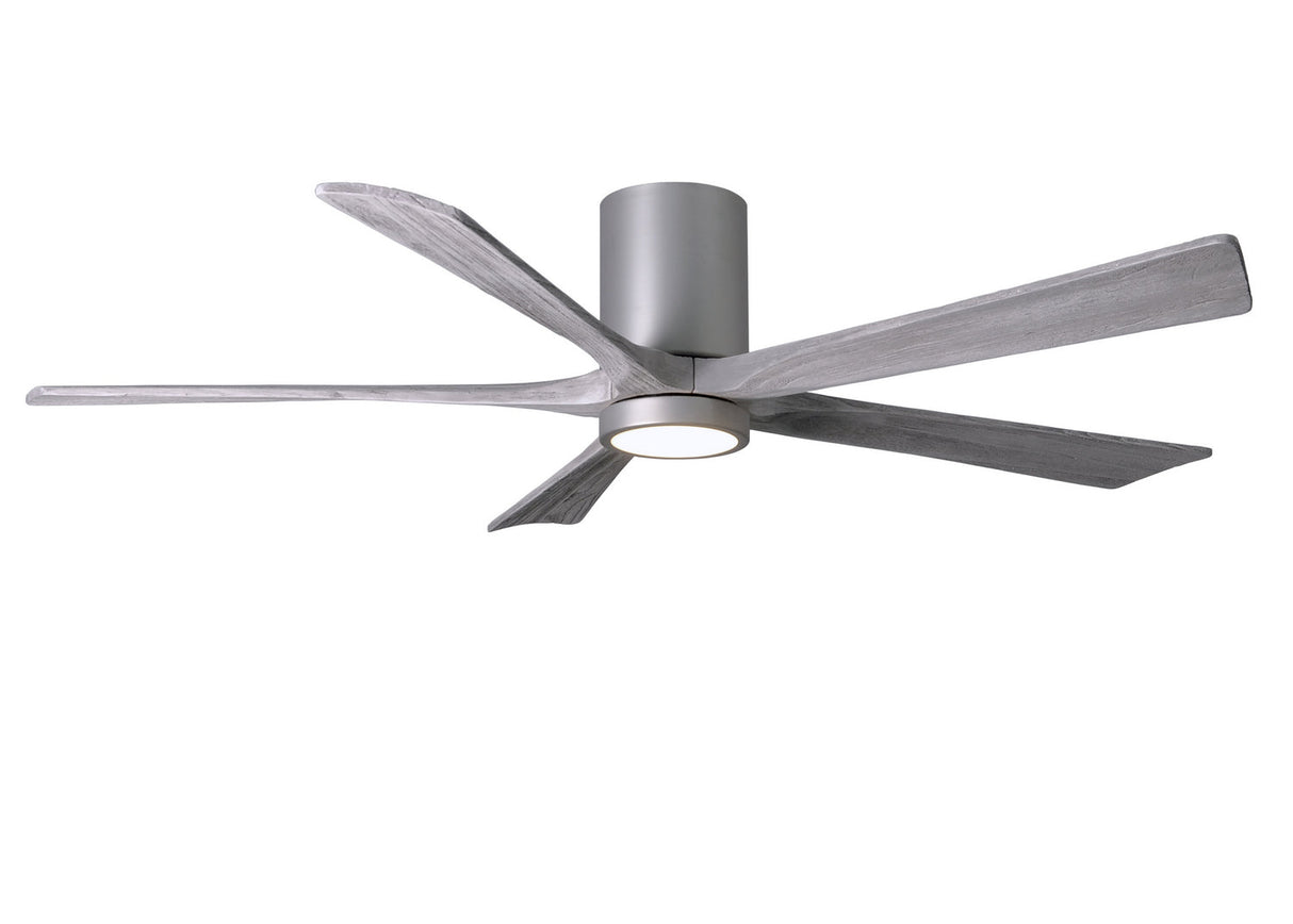 Matthews Fan IR5HLK-BN-BW-60 IR5HLK five-blade flush mount paddle fan in Brushed Nickel finish with 60” solid barn wood tone blades and integrated LED light kit.