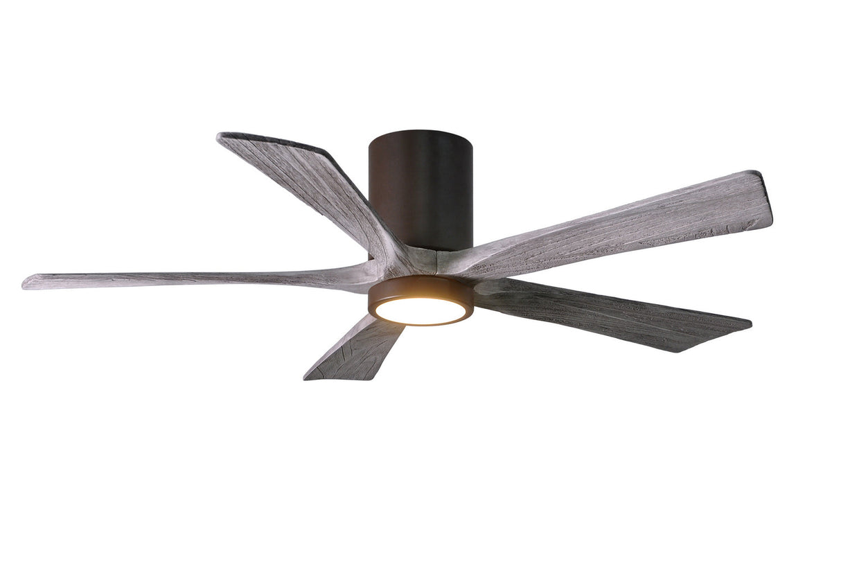 Matthews Fan IR5HLK-TB-BW-52 IR5HLK five-blade flush mount paddle fan in Textured Bronze finish with 52” solid barn wood tone blades and integrated LED light kit.