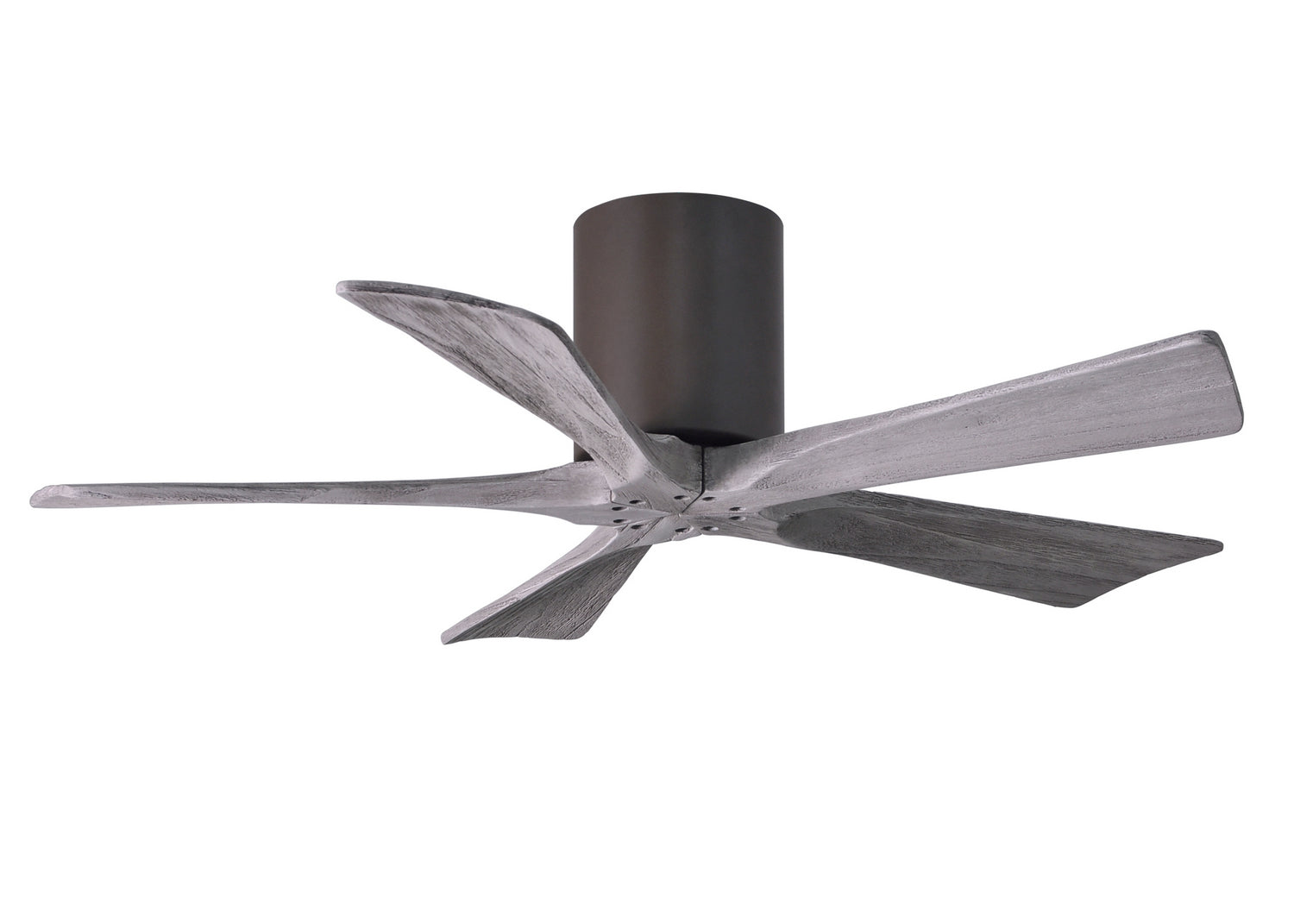 Matthews Fan IR5H-TB-BW-42 Irene-5H five-blade flush mount paddle fan in Textured Bronze finish with 42” solid barn wood tone blades.