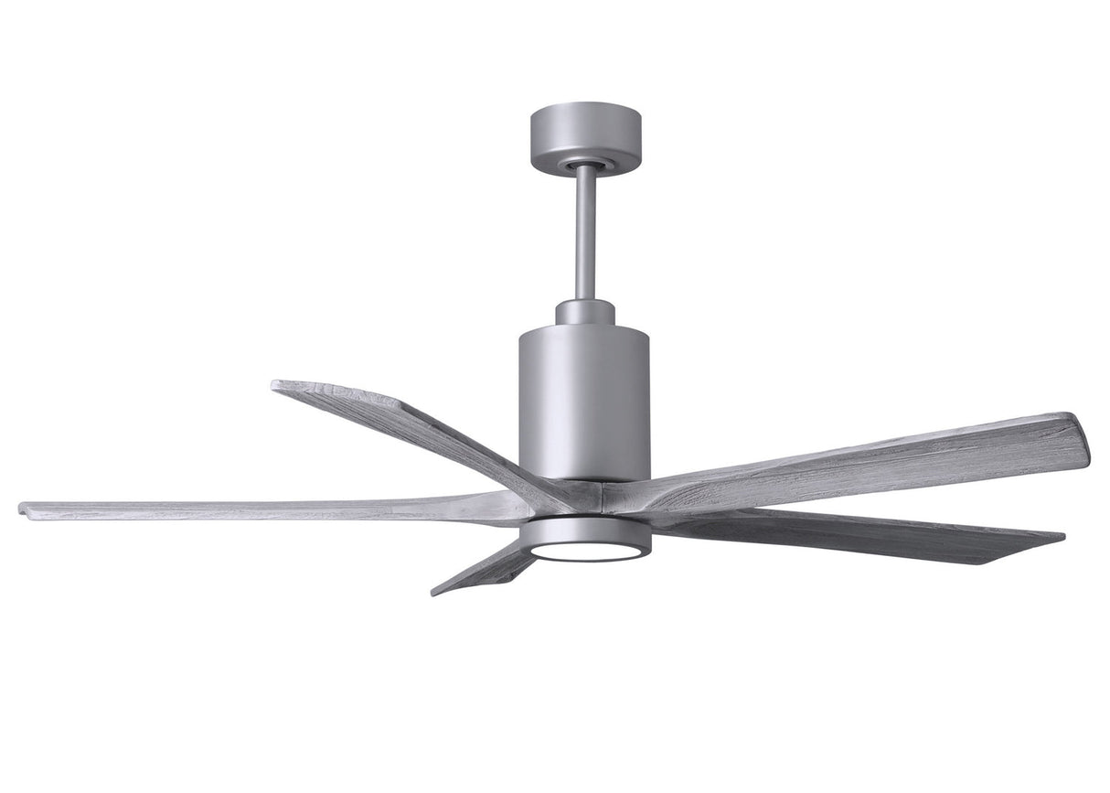 Matthews Fan PA5-BN-BW-60 Patricia-5 five-blade ceiling fan in Brushed Nickel finish with 60” solid barn wood tone blades and dimmable LED light kit
